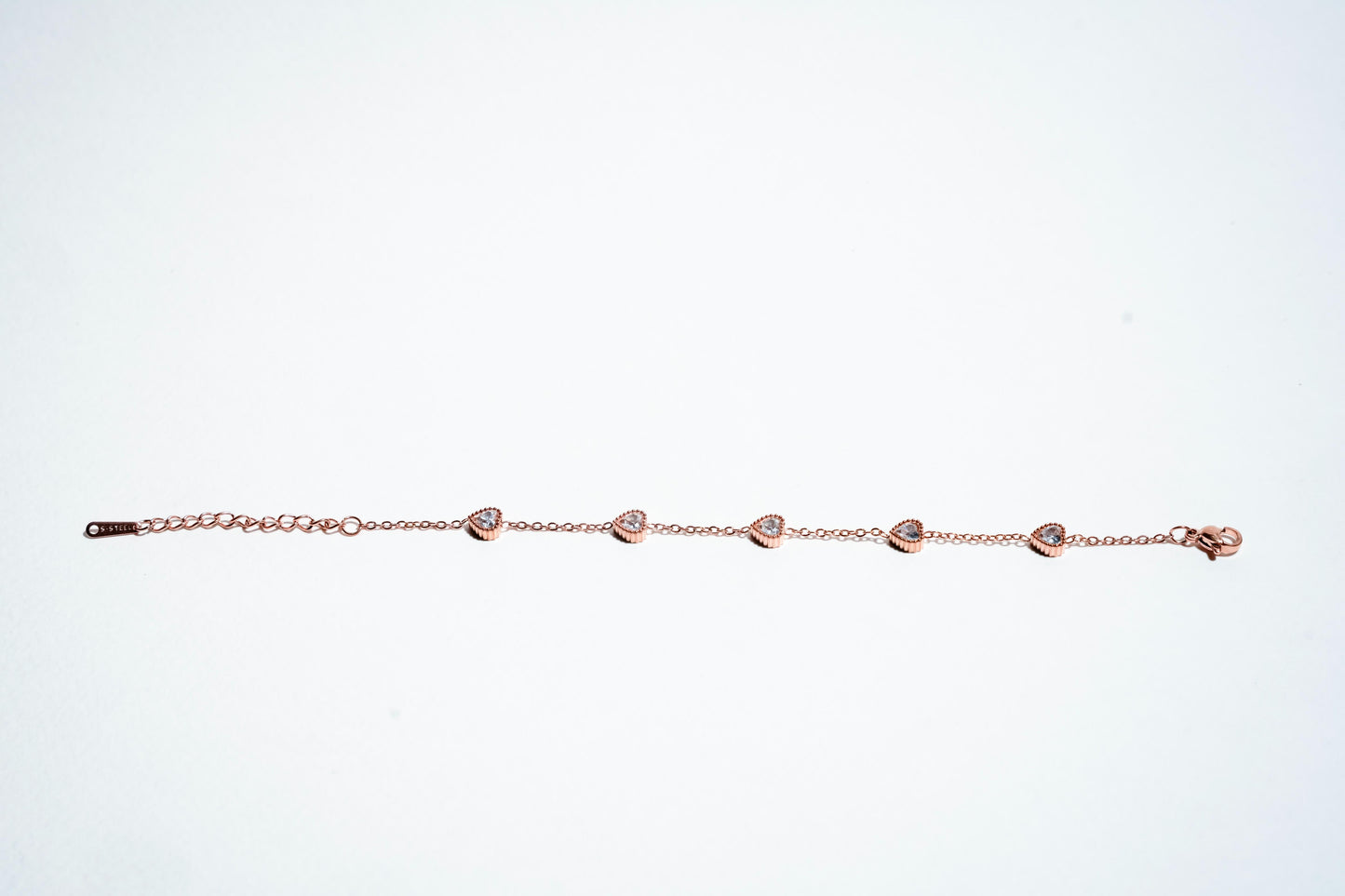 Ethereal Hearts: Rose Gold Crystal Station Bracelet