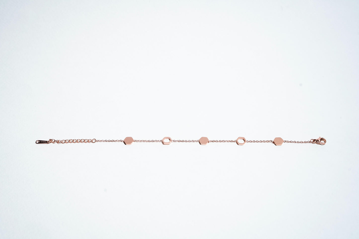 Hexa-Harmony: Premium Rose Gold-Plated Geometric Link Bracelet