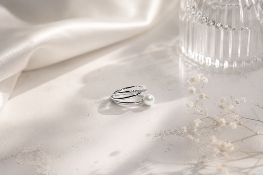 The "Ethereal Intertwine" Pearl & Pavé Crossover Ring