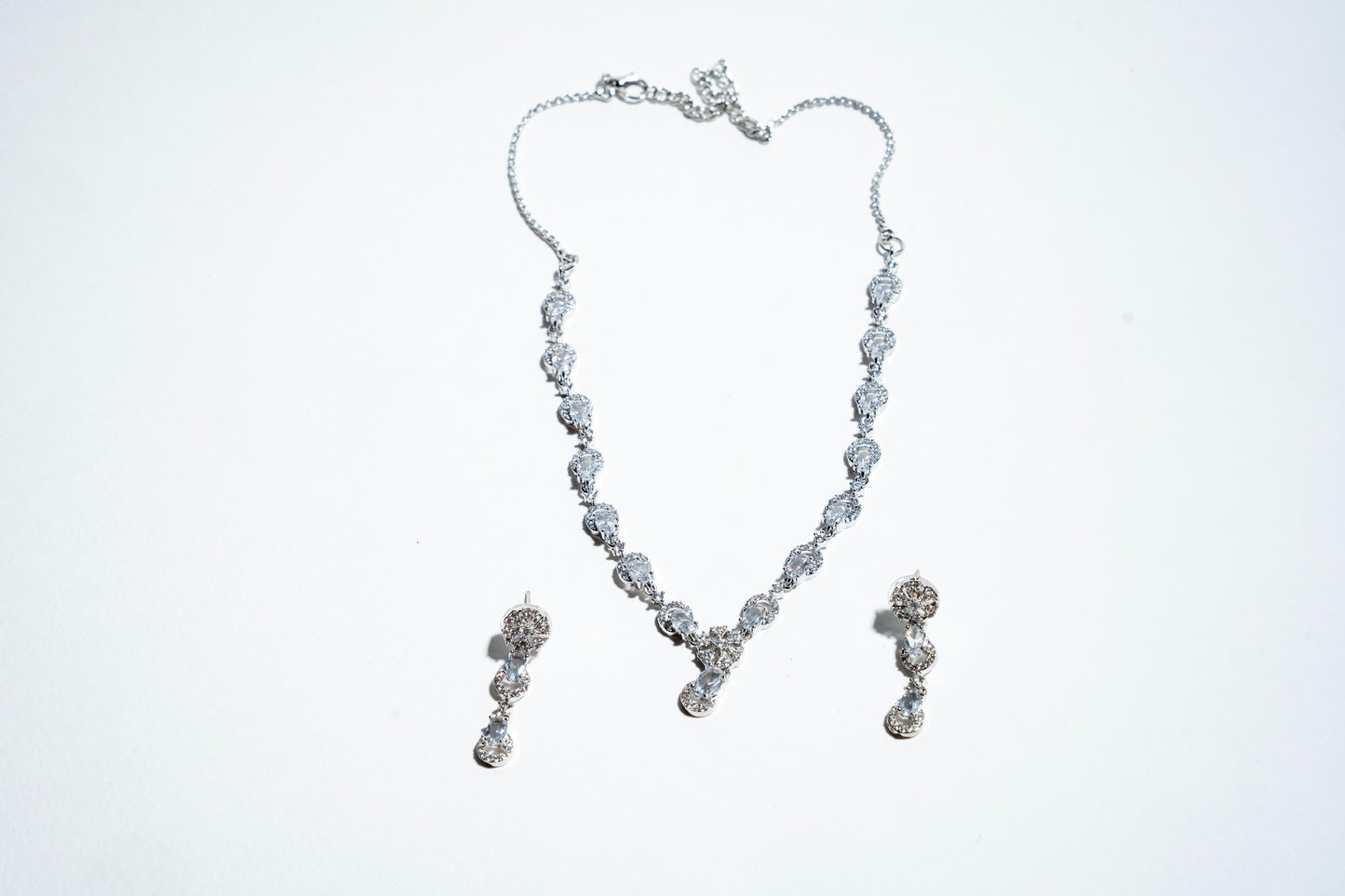 Celestial Cascade Radiance: 925 Silver-Plated Crystal Drop Set