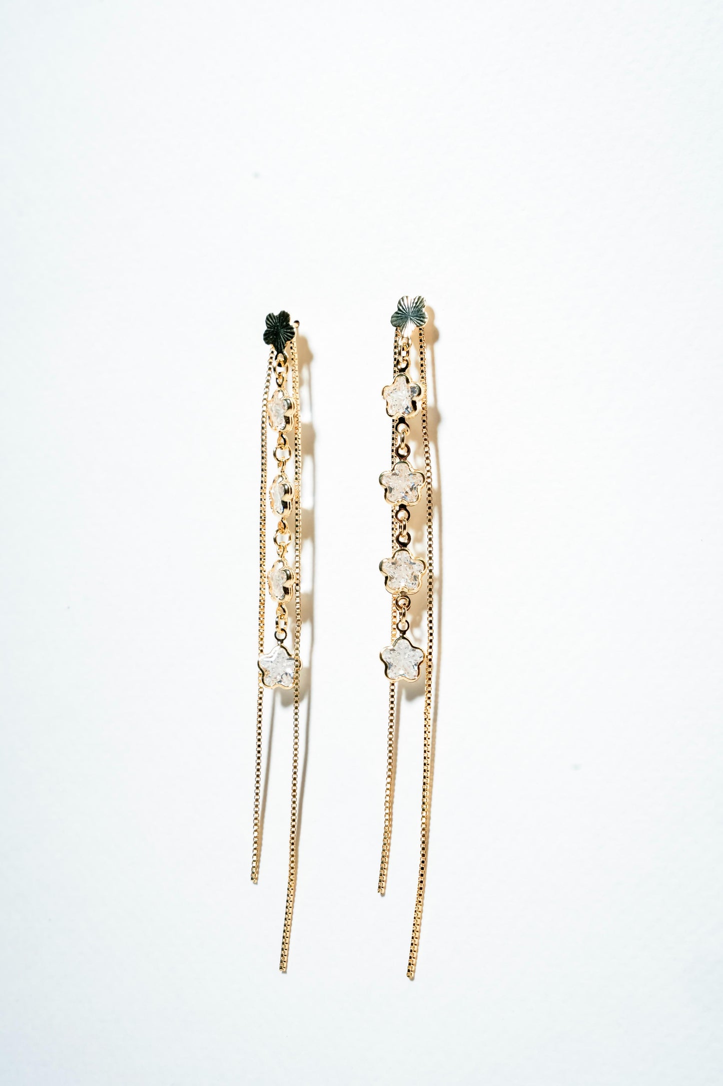 Ethereal Blossom Cascading Drop Earrings – 18K Gold-Plated Celestial Floral Elegance