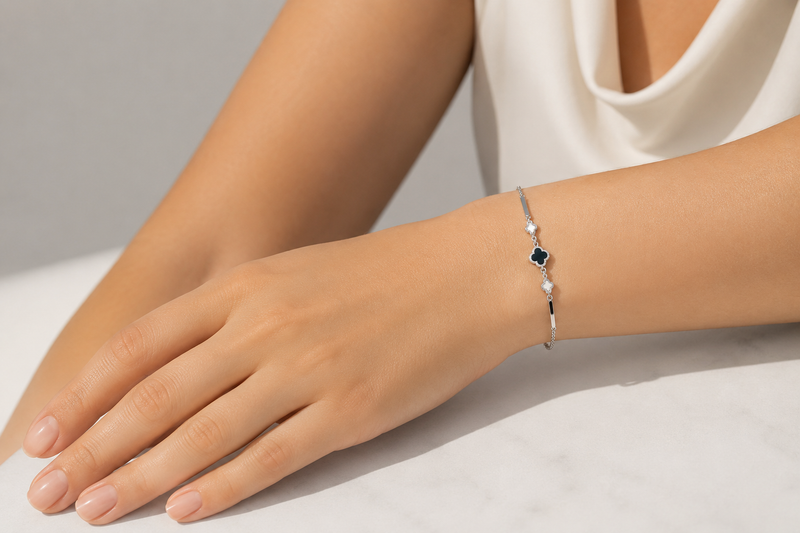 The Midnight Clover Elegance Bracelet – 925 Sterling Silver