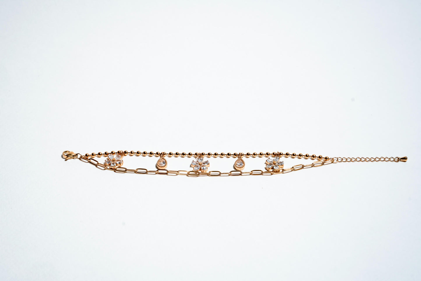 The Dual-Chain Petal & Drop Elegance Bracelet
