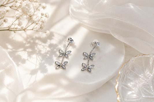 The Twin Butterfly Drop Earrings – 925 Sterling Silver