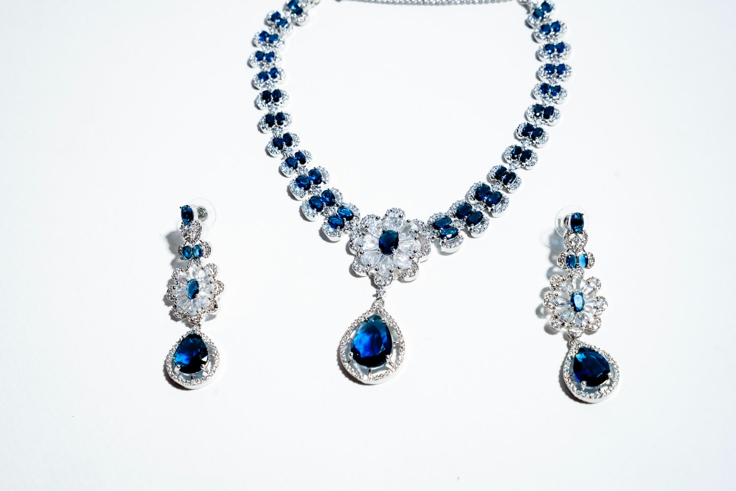 The Royal Sapphire Bloom Collection: Handcrafted 925 Sterling Silver Set