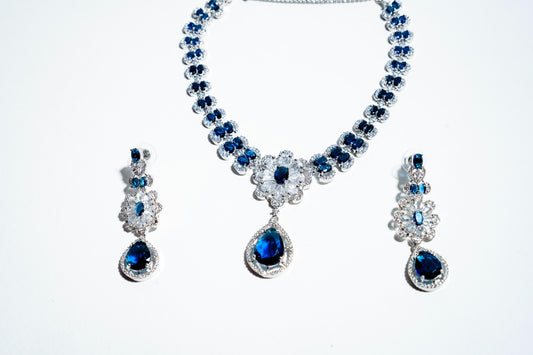 The Royal Sapphire Bloom Collection: Handcrafted 925 Sterling Silver Set