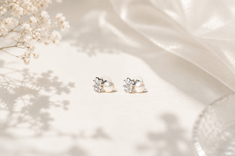 The Floret Bloom Pearl Studs - 925 Sterling Silver