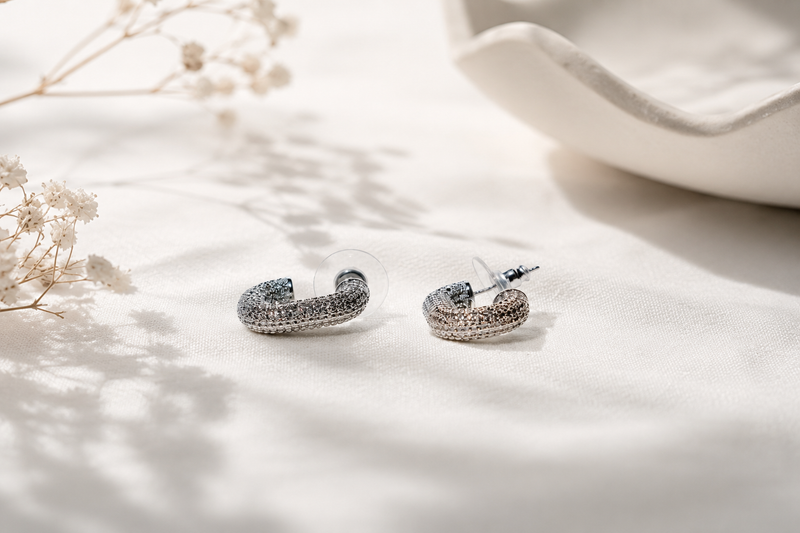 The Pave Bold U-Hoop Earrings – 925 Sterling Silver