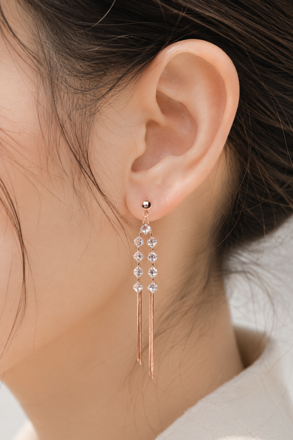 Lumina Dual-Strand Rose Gold Fringe Earrings
