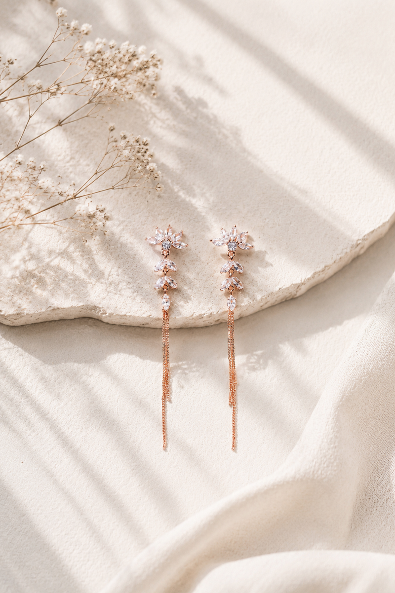 Petal-Drop Linear Rose Gold Earrings