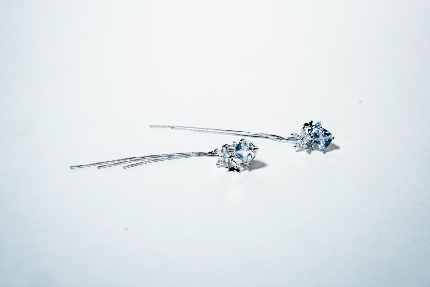 The Midnight Blossom Threader Earrings – 925 Sterling Silver