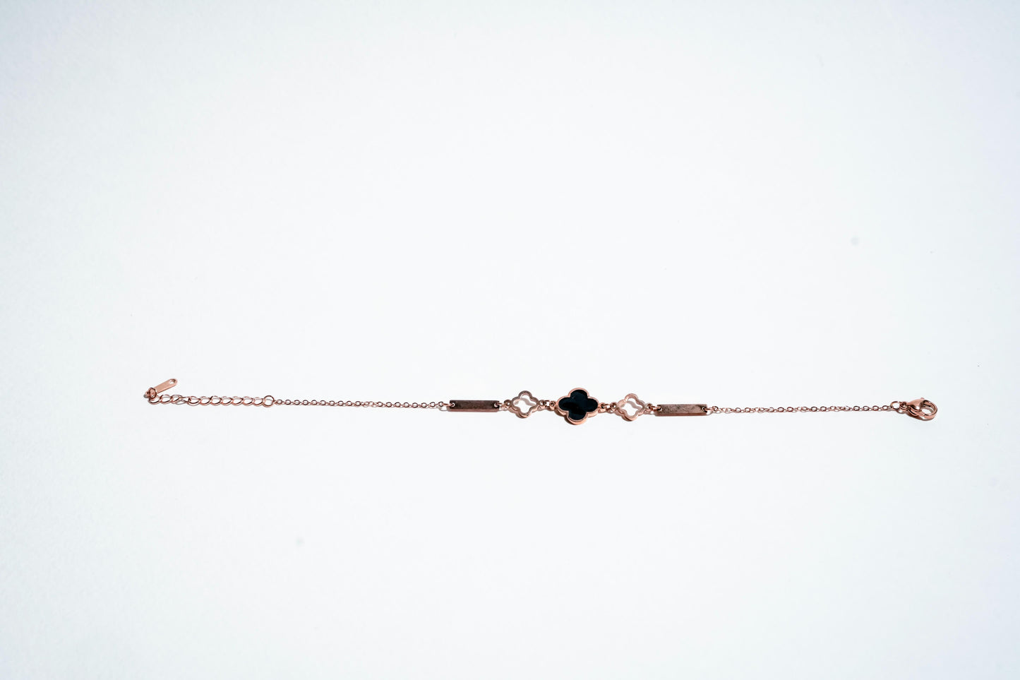Fortune’s Bloom: Rose Gold-Plated Clover Statement Bracelet