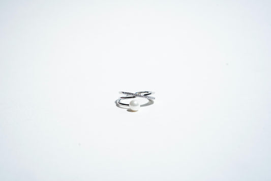 The "Ethereal Intertwine" Pearl & Pavé Crossover Ring
