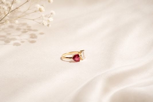 The Dual-Heart & Crystal Open Ring