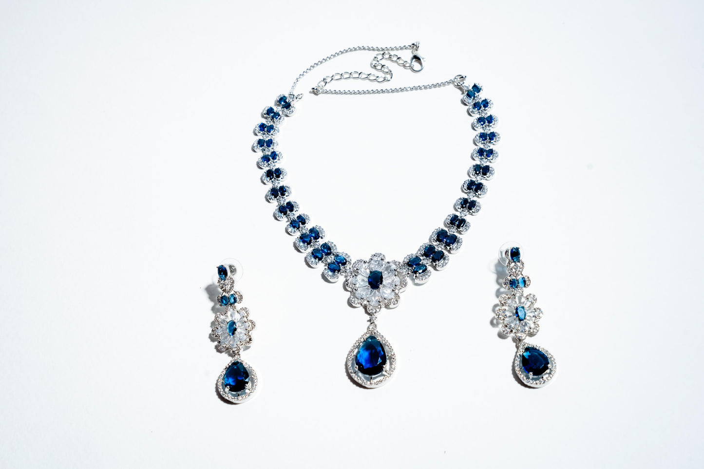 The Royal Sapphire Bloom Collection: Handcrafted 925 Sterling Silver Set