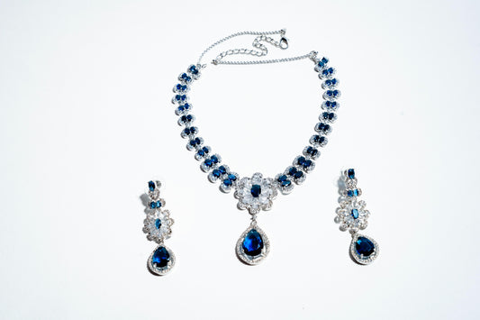 The Royal Sapphire Bloom Collection: Handcrafted 925 Sterling Silver Set