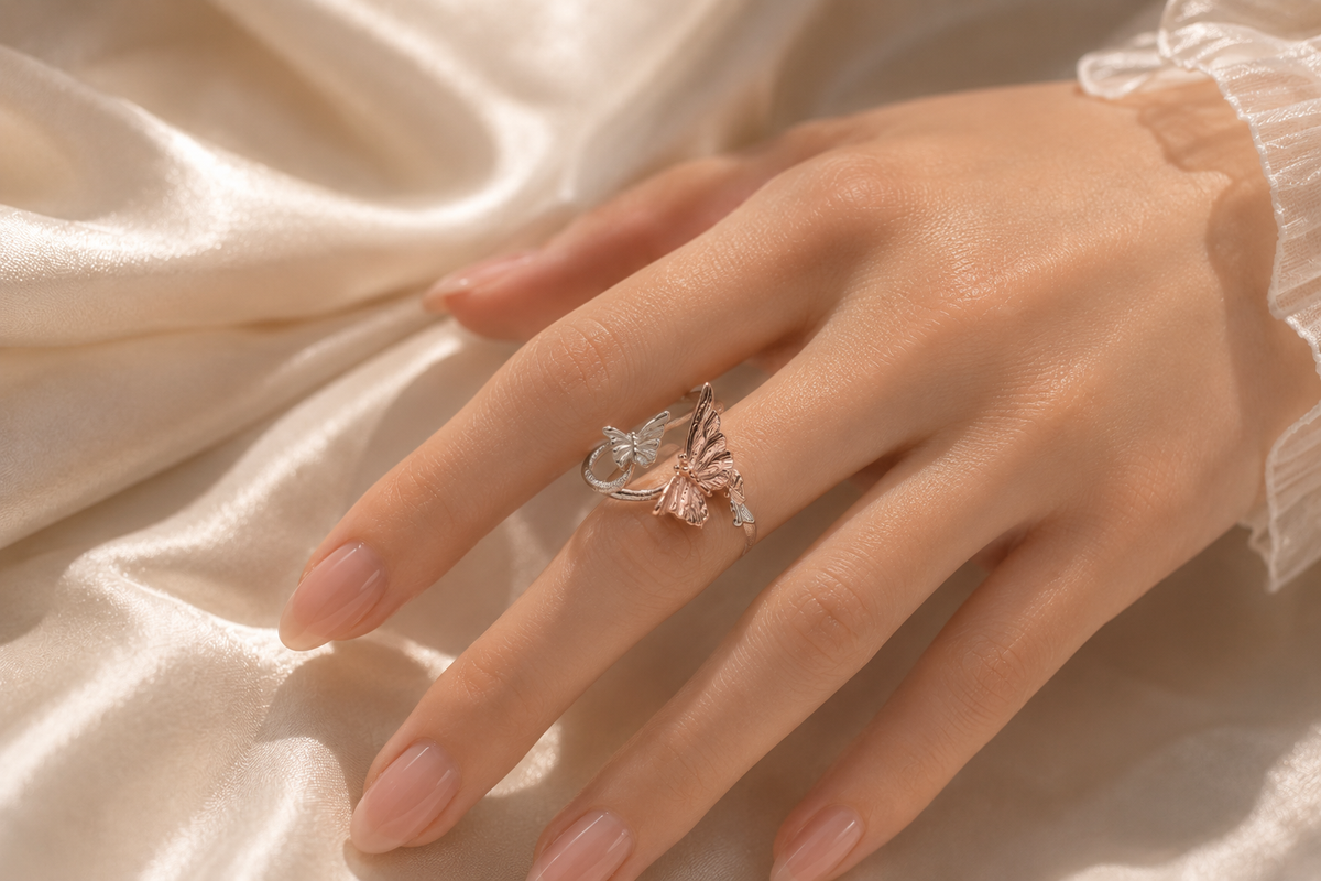 The "Fluttering Trio" Mixed-Metal Butterfly Ring