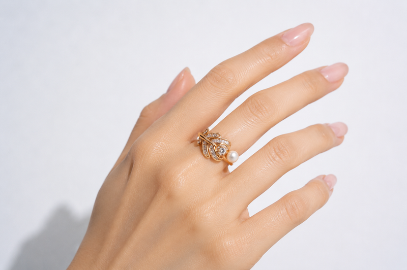 The "Gilded Feather" Pearl & Baguette Statement Ring