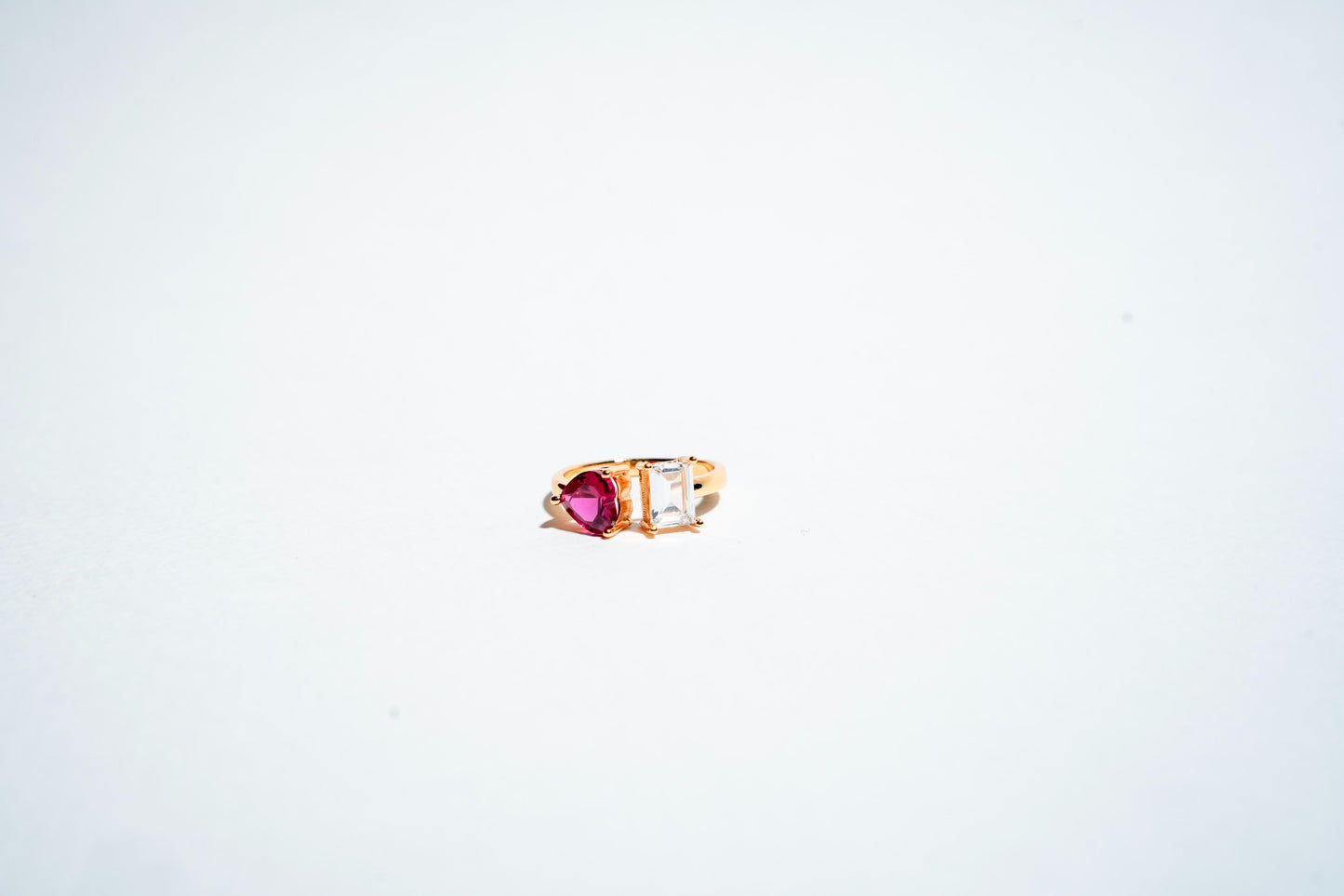 The Dual-Heart & Crystal Open Ring