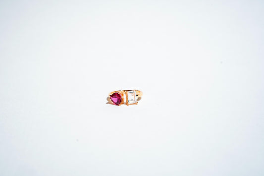 The Dual-Heart & Crystal Open Ring