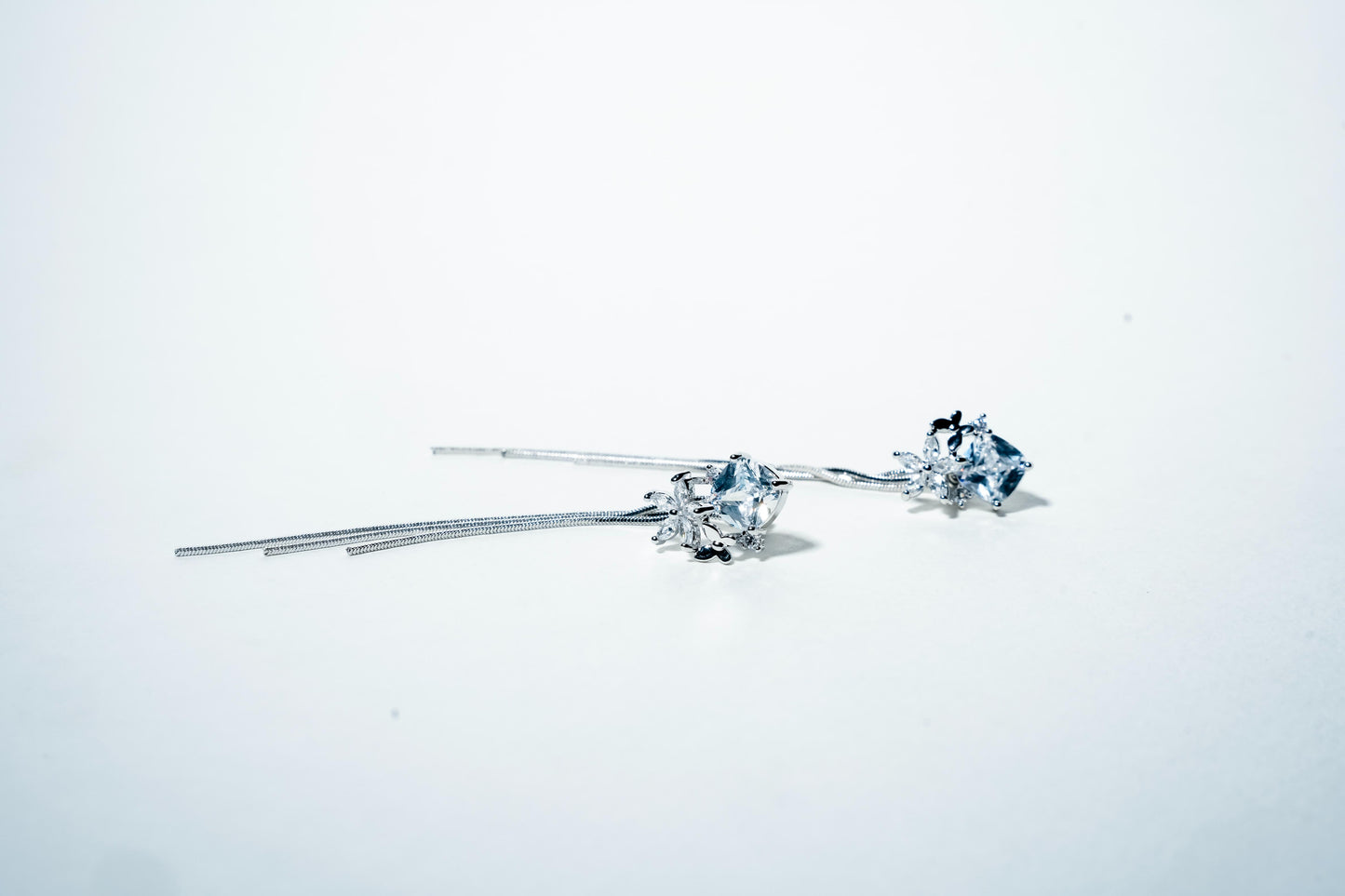 The Midnight Blossom Threader Earrings – 925 Sterling Silver