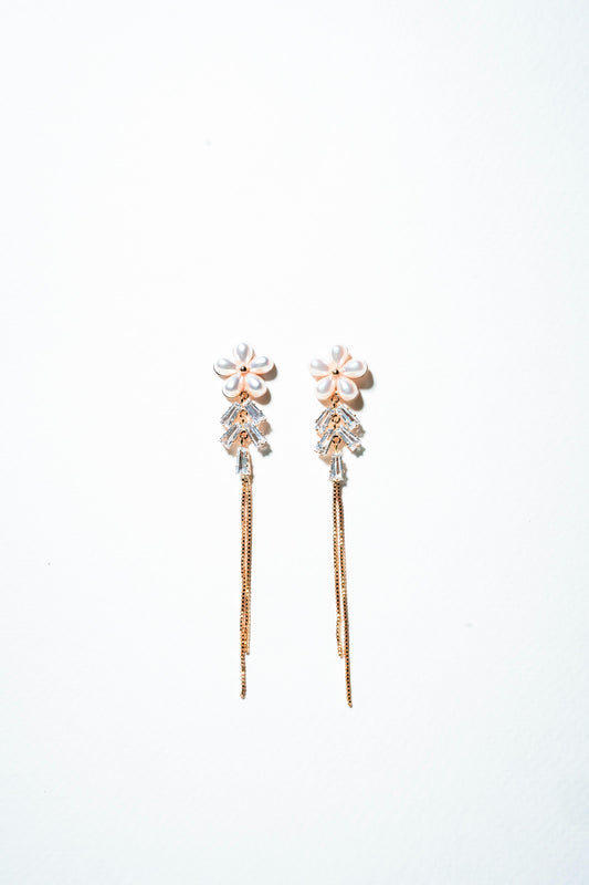 Primrose Petal & Crystal Fringe Drop Earrings – 18K Gold Plated