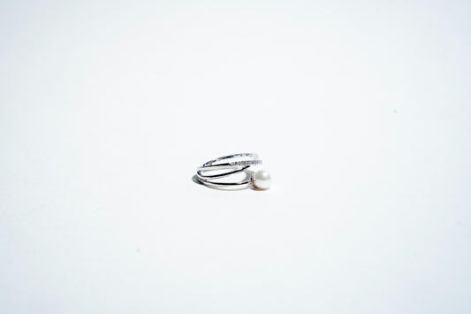 The "Ethereal Intertwine" Pearl & Pavé Crossover Ring