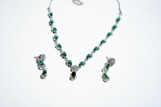 Ethereal Verdant Radiance: 925 Sterling Silver Emerald-Cut Parure