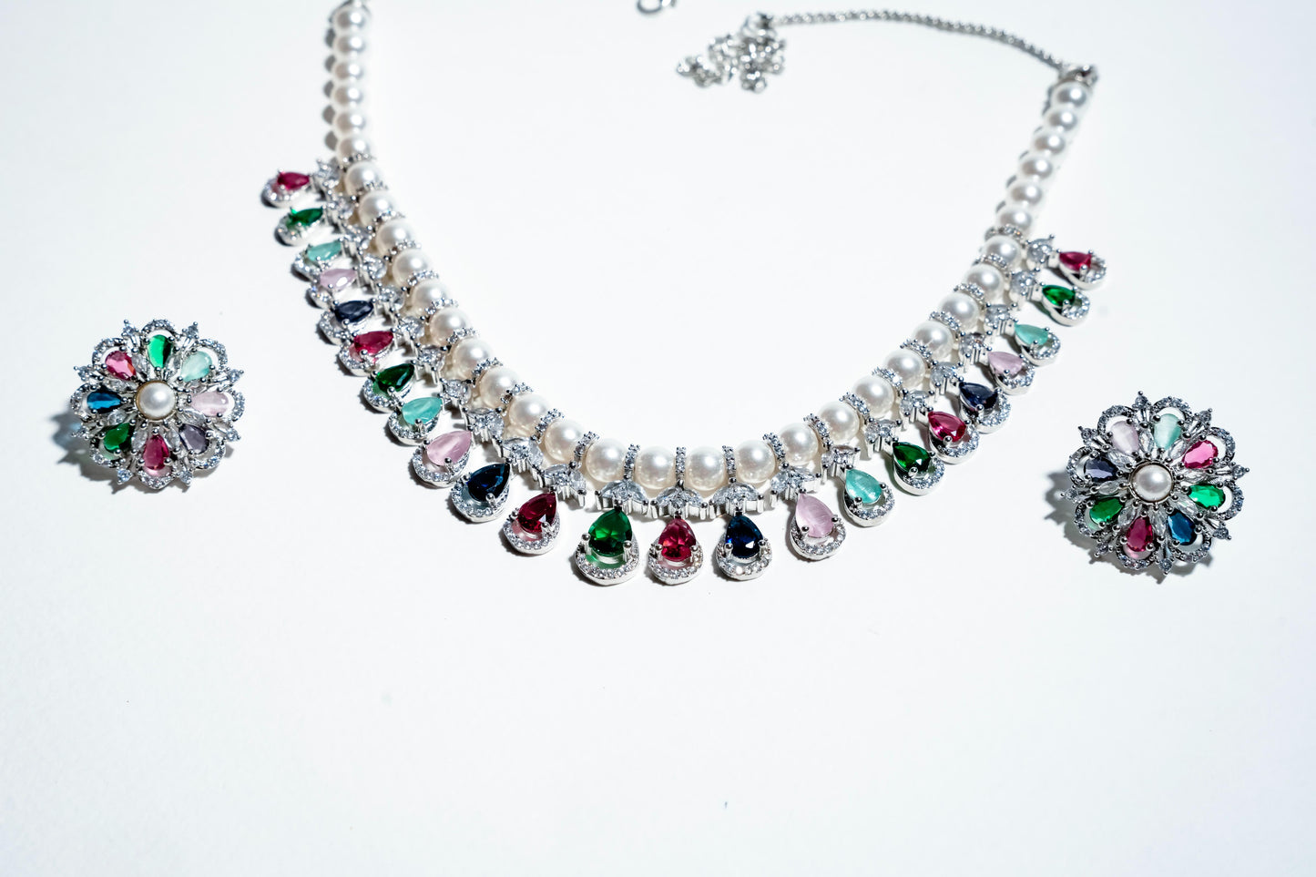 Imperial Gala Kaleidoscope: 925 Silver-Plated Pearl & Multi-Gem Statement Set