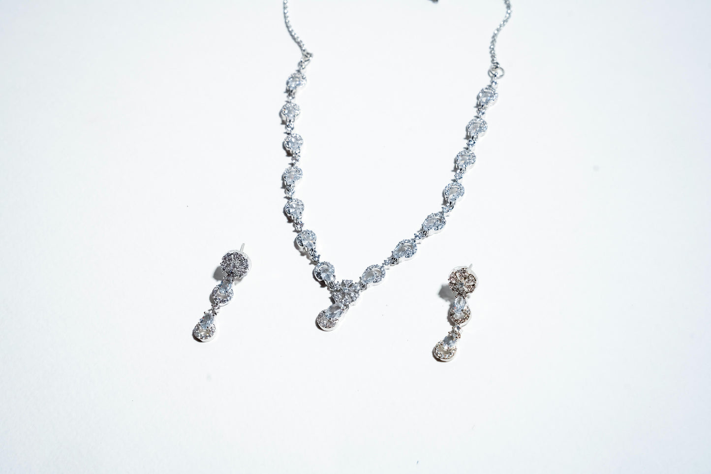 Celestial Cascade Radiance: 925 Silver-Plated Crystal Drop Set
