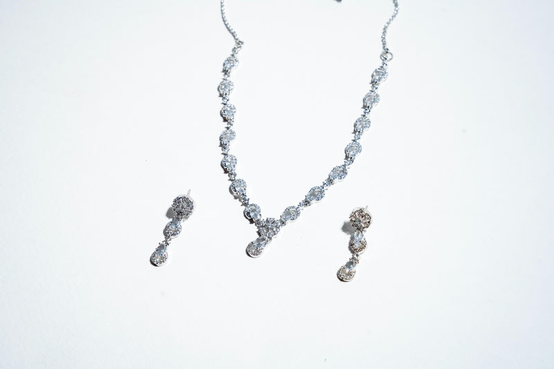 Celestial Cascade Radiance: 925 Silver-Plated Crystal Drop Set