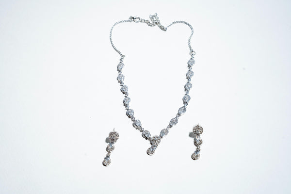 Celestial Cascade Radiance: 925 Silver-Plated Crystal Drop Set