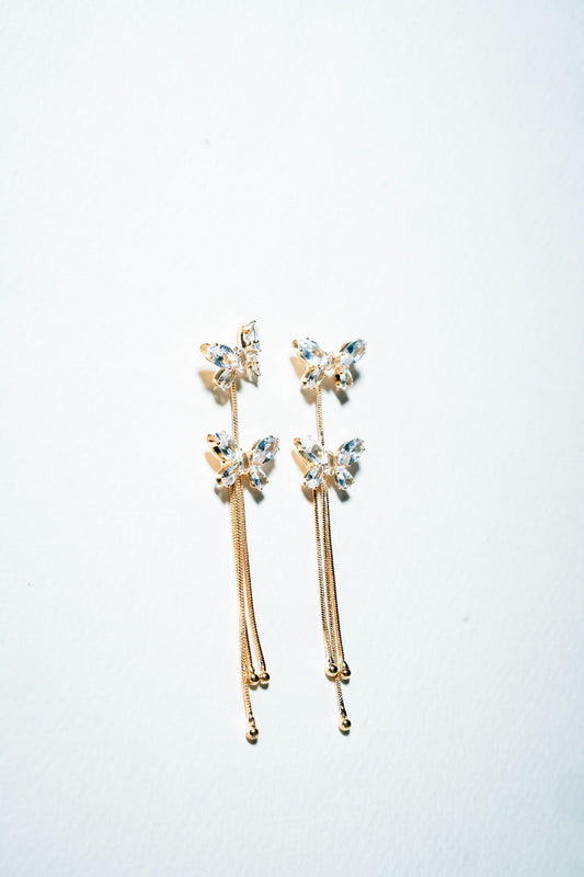 Enchanted Butterfly Tassel Drop Earrings – 18K Gold Plated Serenity