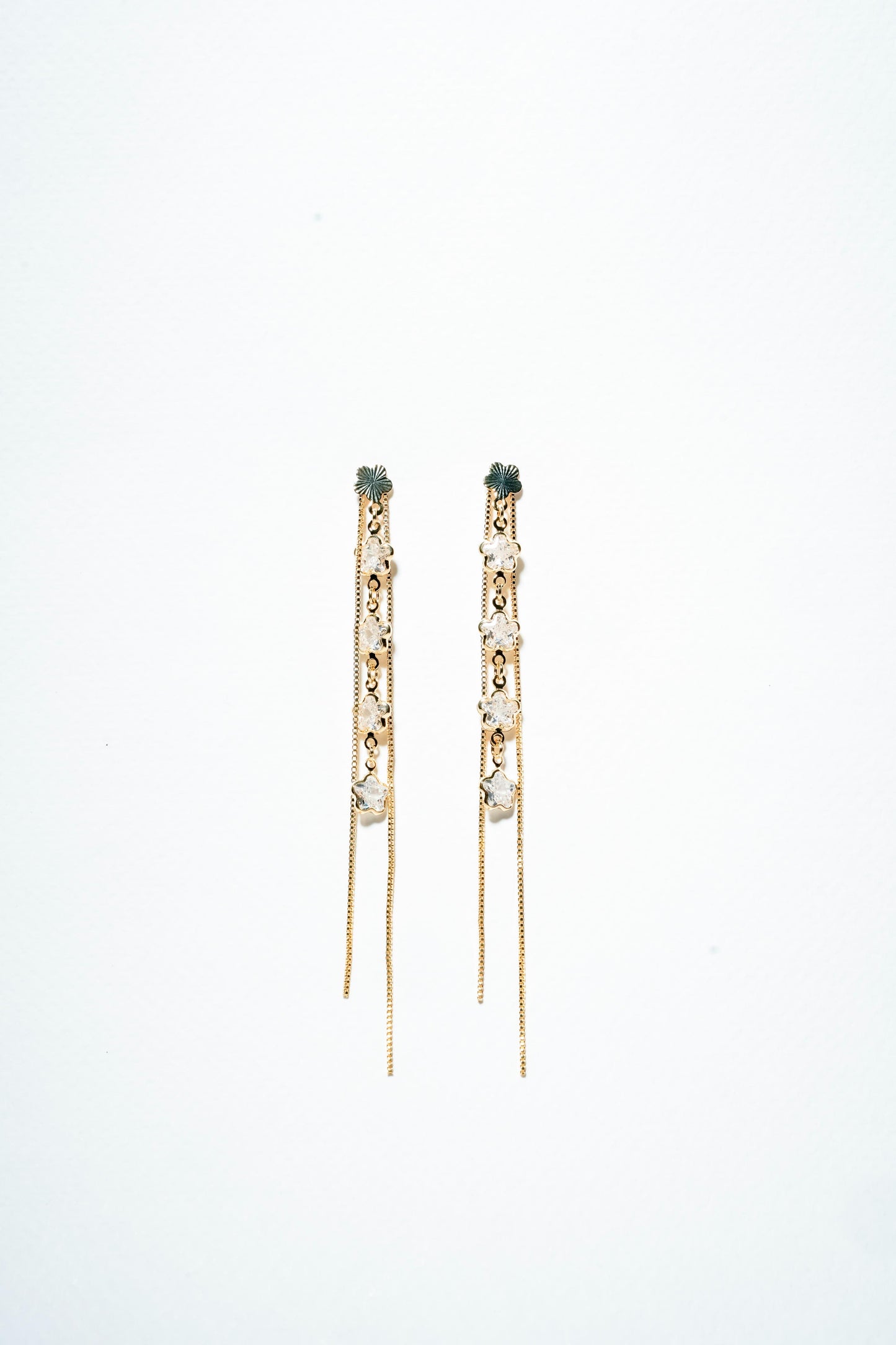 Ethereal Blossom Cascading Drop Earrings – 18K Gold-Plated Celestial Floral Elegance