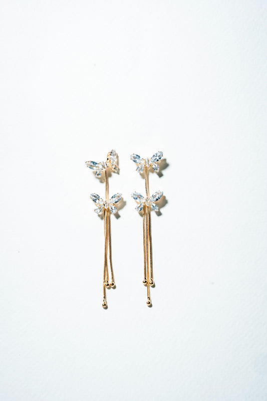 Enchanted Butterfly Tassel Drop Earrings – 18K Gold Plated Serenity