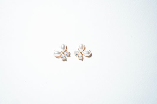 Petal Bloom Pearl & Crystal Drop Earrings – 18K Gold Plated
