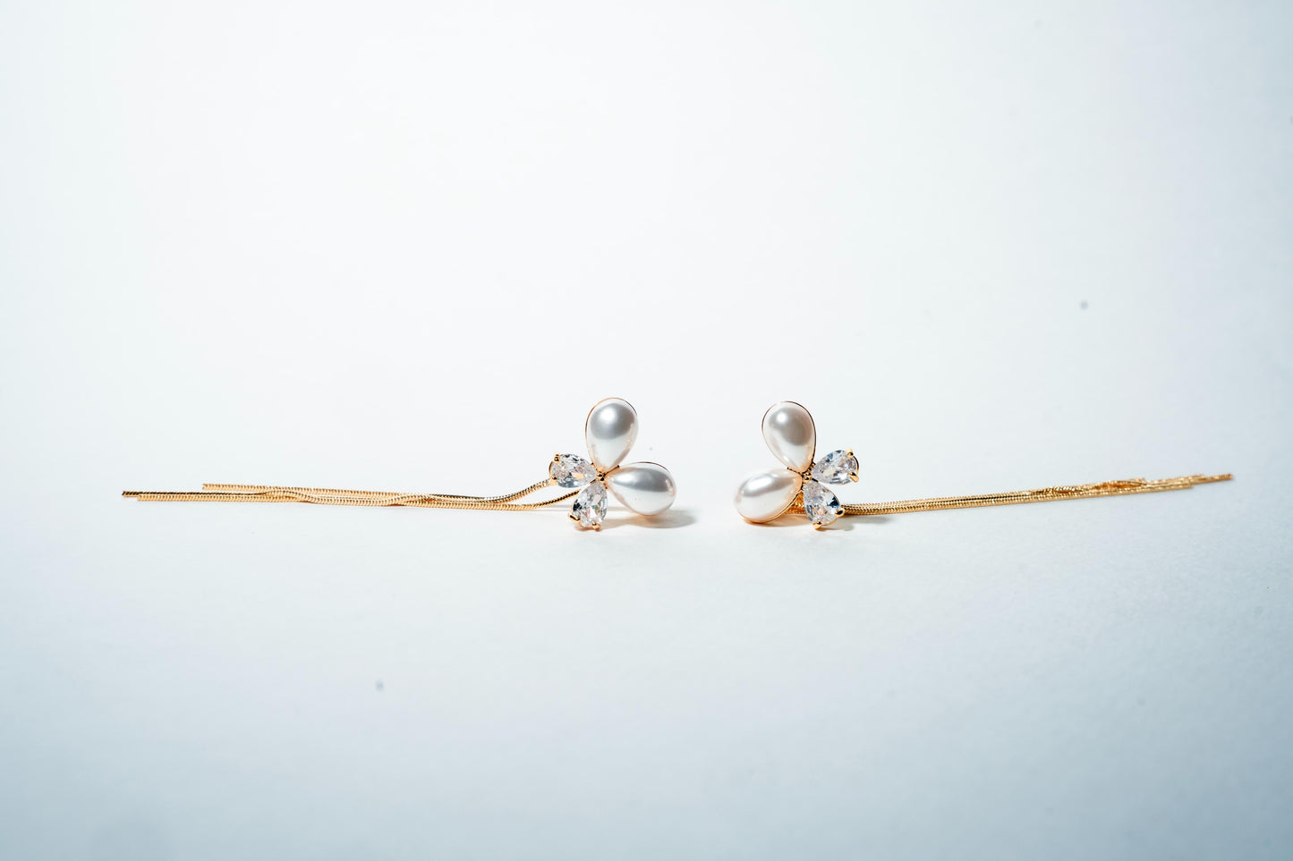 Petal Bloom Pearl & Crystal Drop Earrings – 18K Gold Plated