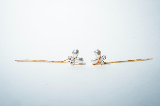 Petal Bloom Pearl & Crystal Drop Earrings – 18K Gold Plated