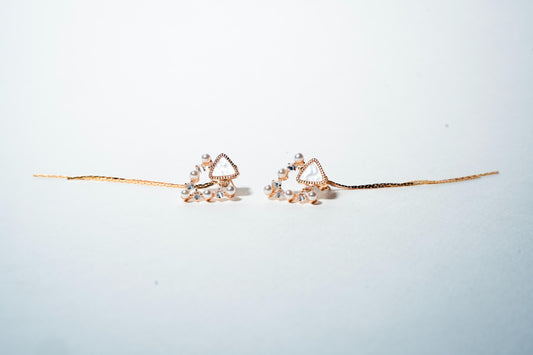Serene Pearl & Geometry Drape Earrings – 18K Gold Plated